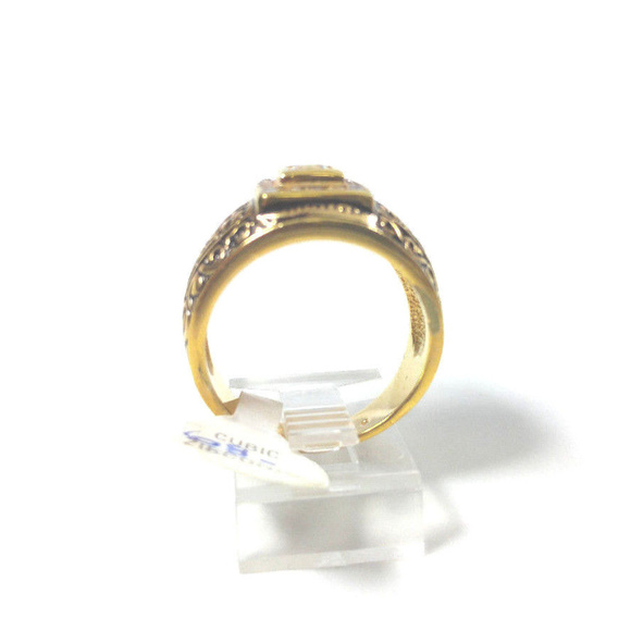 Men's Antiqued Gold Ring Square CZ 50MILS GP - Picture 5 of 8